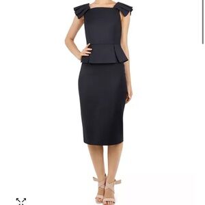 Ted Baker Cap Sleeve Pencil Skirt Rivaadd Pleated Peplum Dress Black Size 6